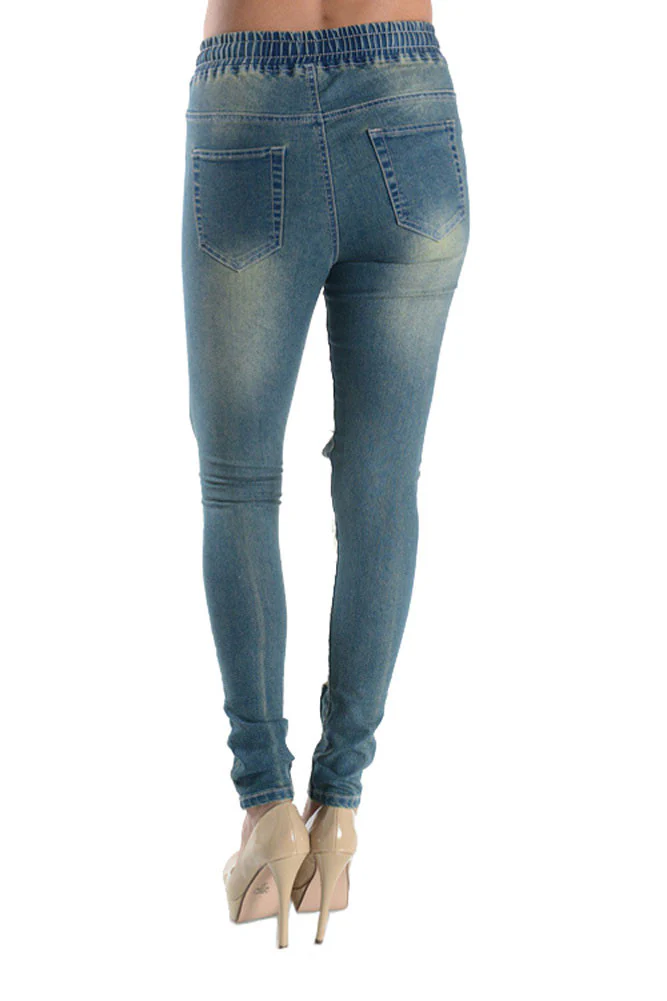 Ripped Drawstring Skinny Jeans - Image 7