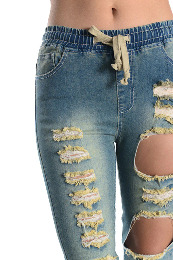 Ripped Drawstring Skinny Jeans - Image 8