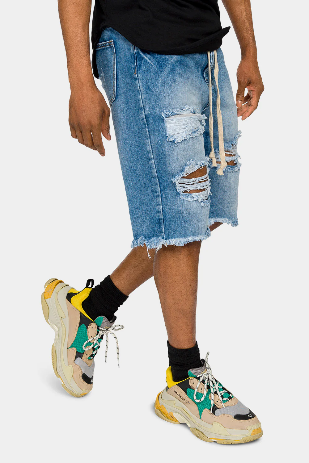 Ripped Raw Hem Denim Shorts - Image 9