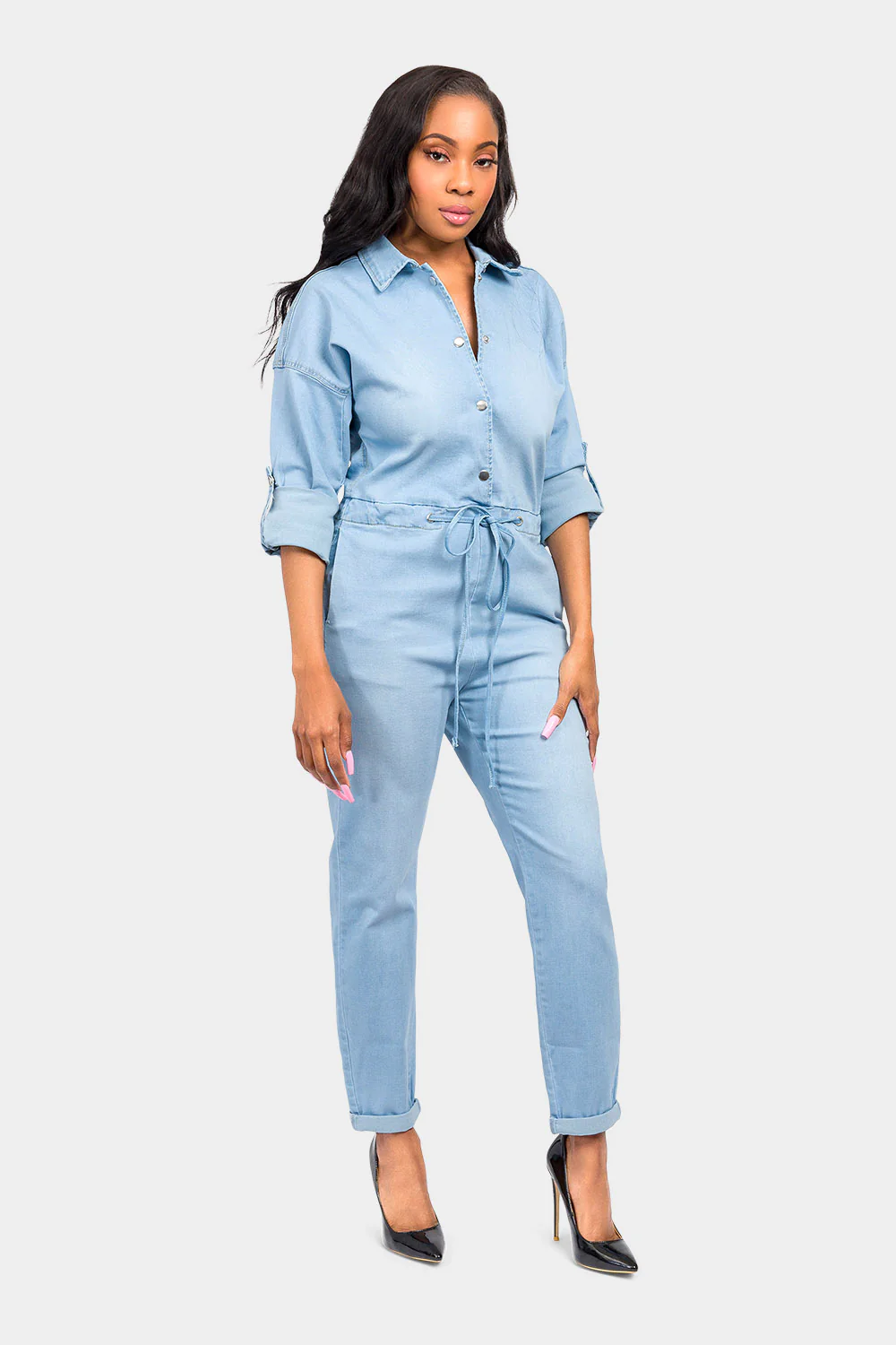 Loose Chain Back Denim Jumpsuit - Image 10
