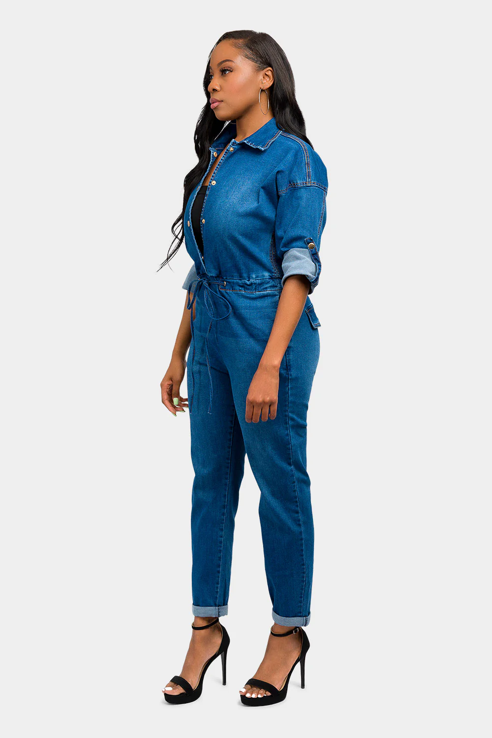 Loose Chain Back Denim Jumpsuit - Image 2