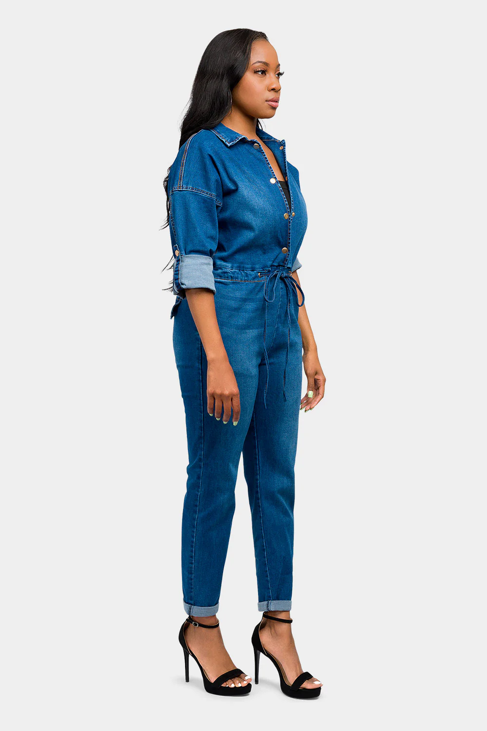 Loose Chain Back Denim Jumpsuit - Image 4