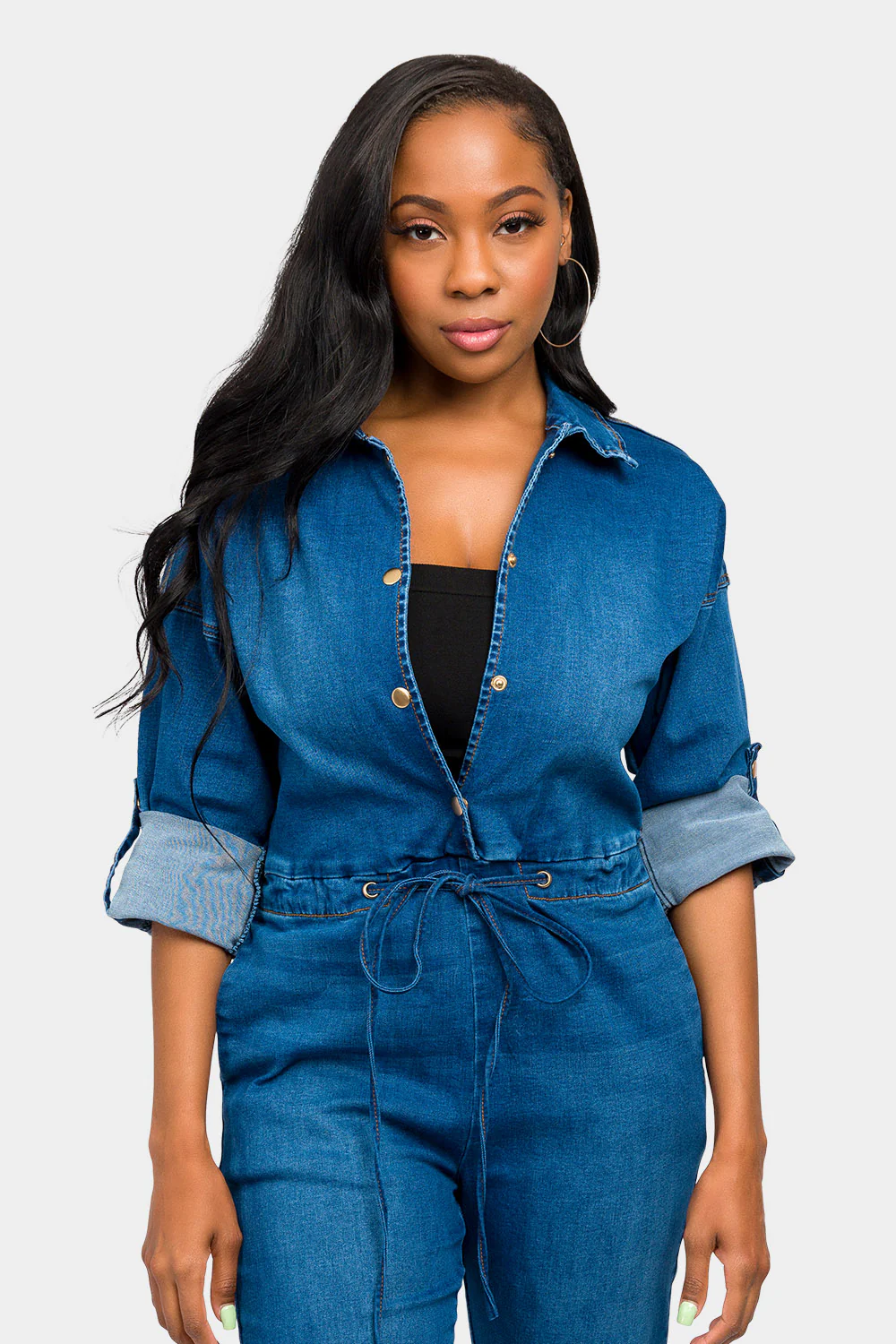 Loose Chain Back Denim Jumpsuit - Image 5