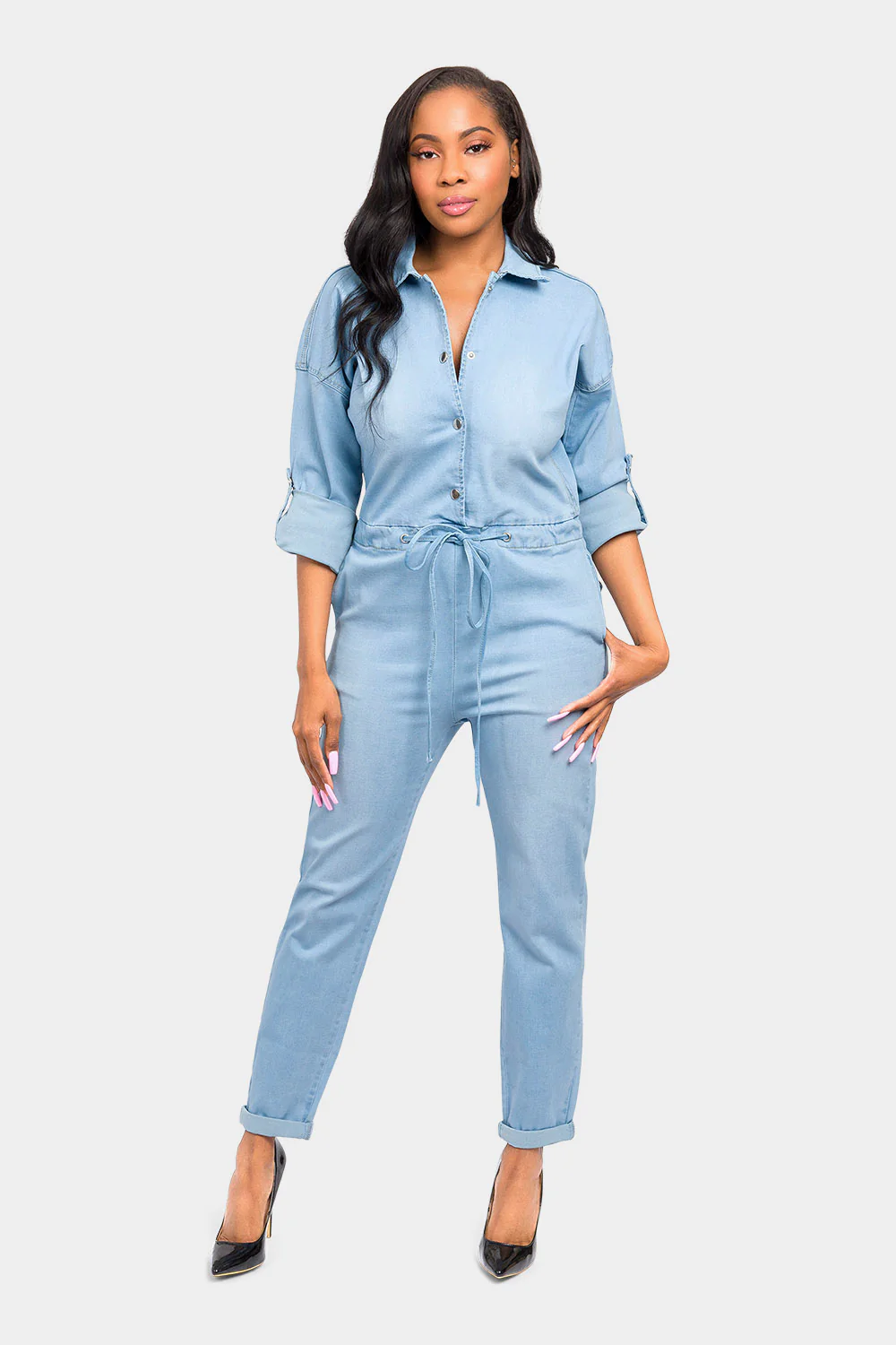 Loose Chain Back Denim Jumpsuit - Image 7