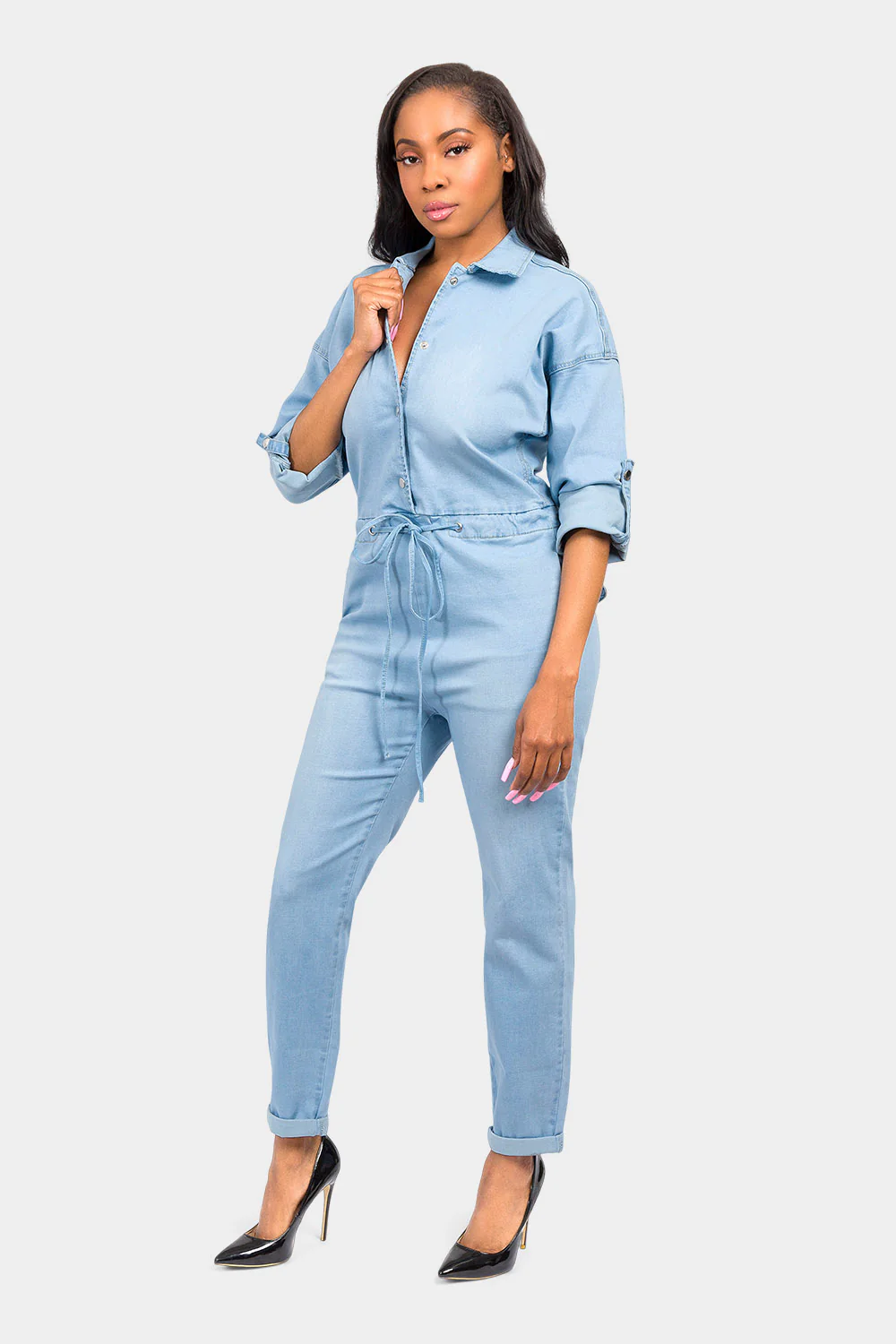 Loose Chain Back Denim Jumpsuit - Image 8