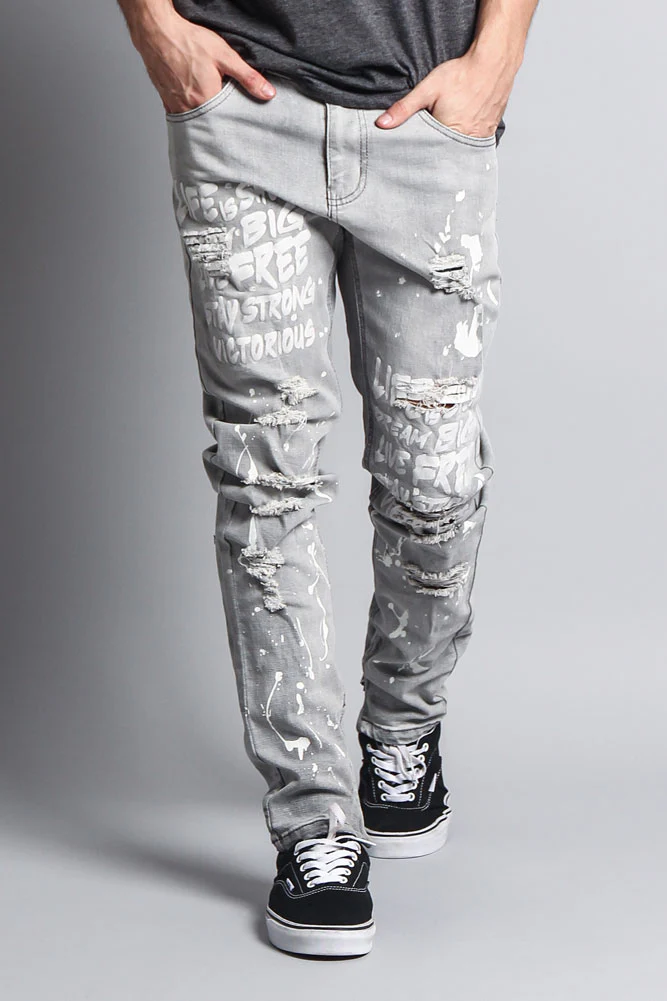 Scribbled Bleach Washed Jeans - Image 11