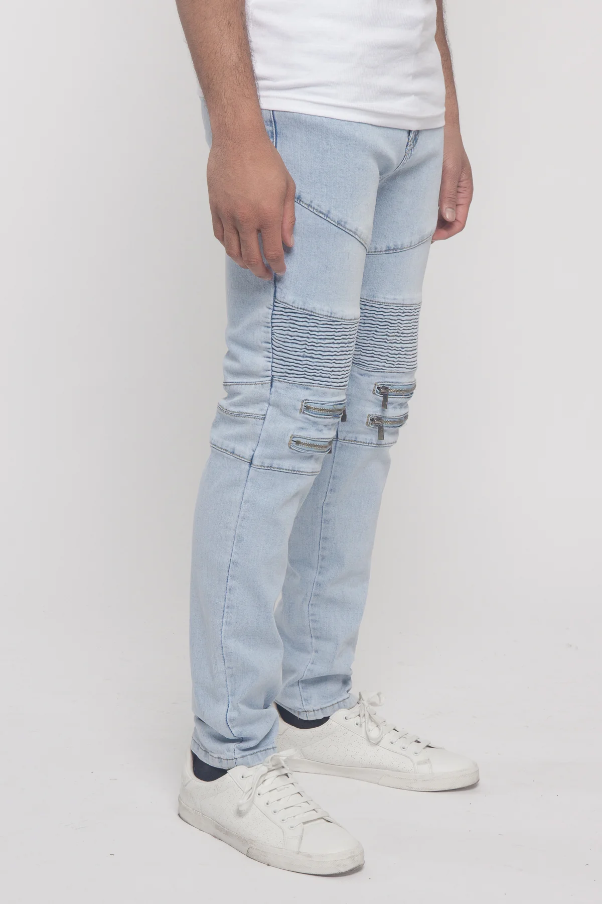 Scrunched Zipper Moto Biker Denim Jeans - Image 10