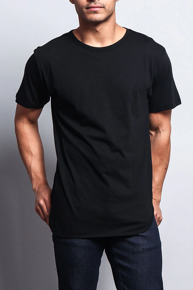 Solid Color Long Length Curved Hem T-Shirt - Image 10