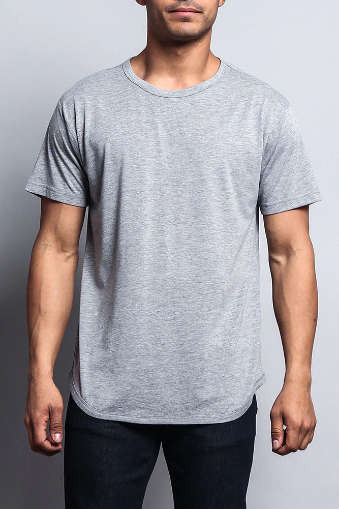 Solid Color Long Length Curved Hem T-Shirt - Image 12