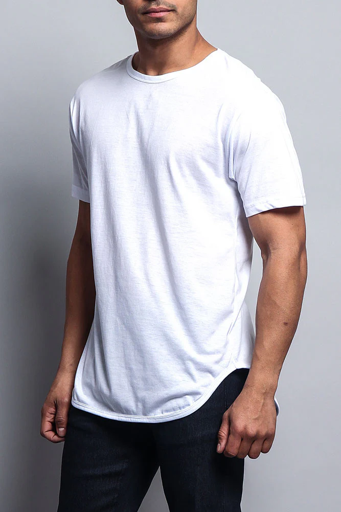 Solid Color Long Length Curved Hem T-Shirt - Image 18