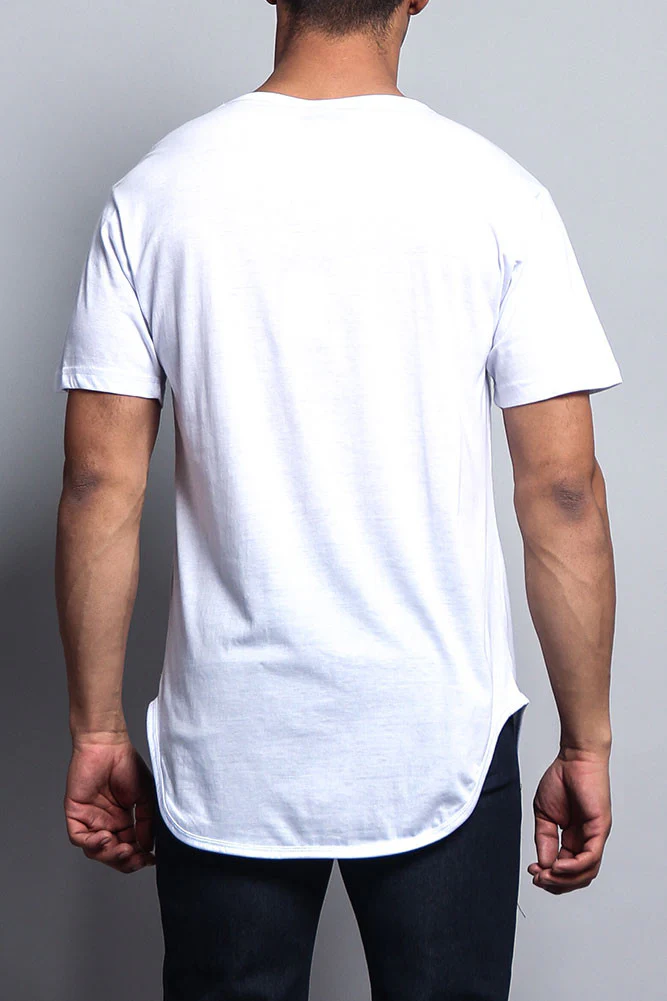 Solid Color Long Length Curved Hem T-Shirt - Image 19