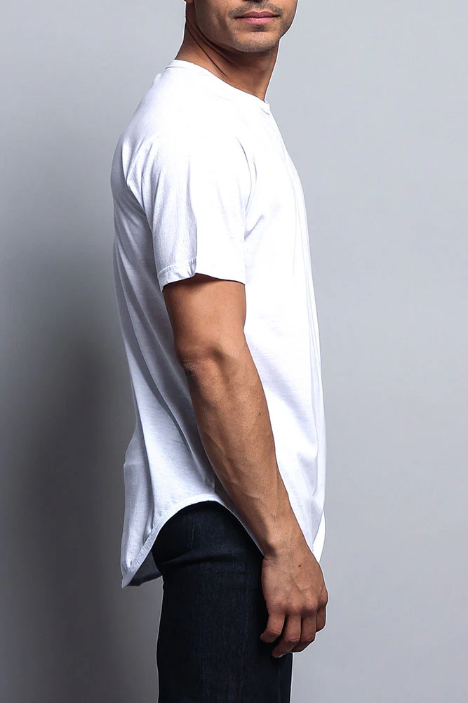 Solid Color Long Length Curved Hem T-Shirt - Image 20