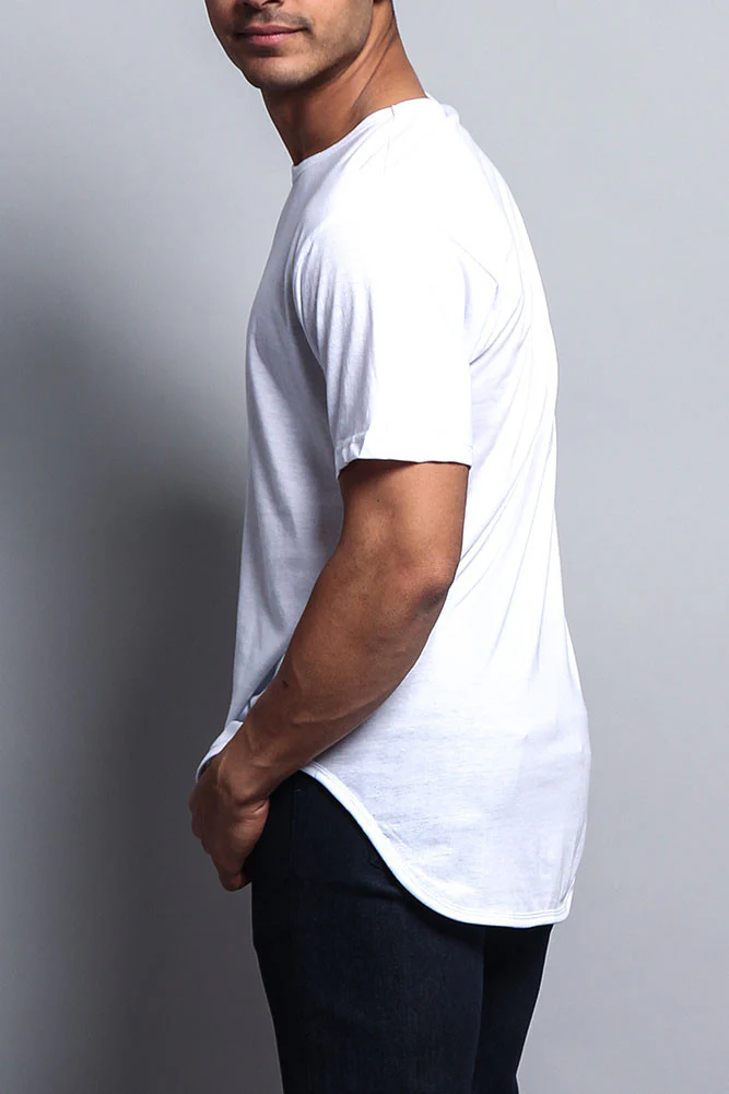 Solid Color Long Length Curved Hem T-Shirt - Image 21