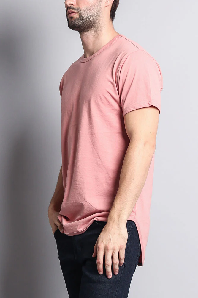 Solid Color Long Length Curved Hem T-Shirt - Image 24
