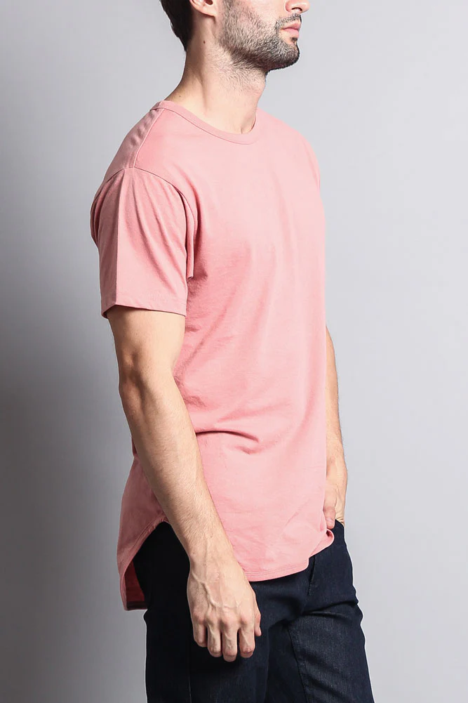 Solid Color Long Length Curved Hem T-Shirt - Image 25
