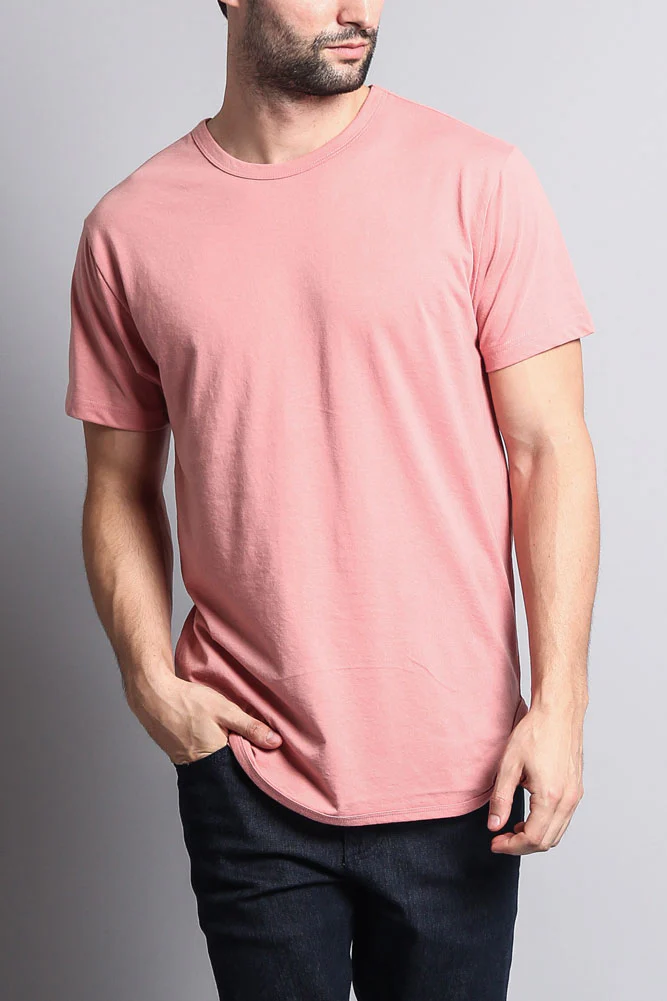 Solid Color Long Length Curved Hem T-Shirt - Image 27