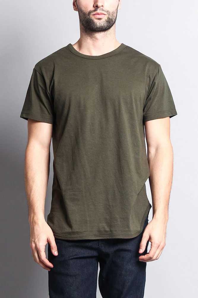 Solid Color Long Length Curved Hem T-Shirt - Image 28