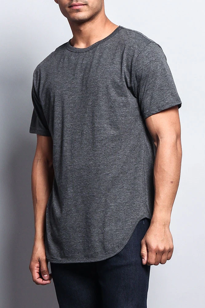 Solid Color Long Length Curved Hem T-Shirt - Image 3
