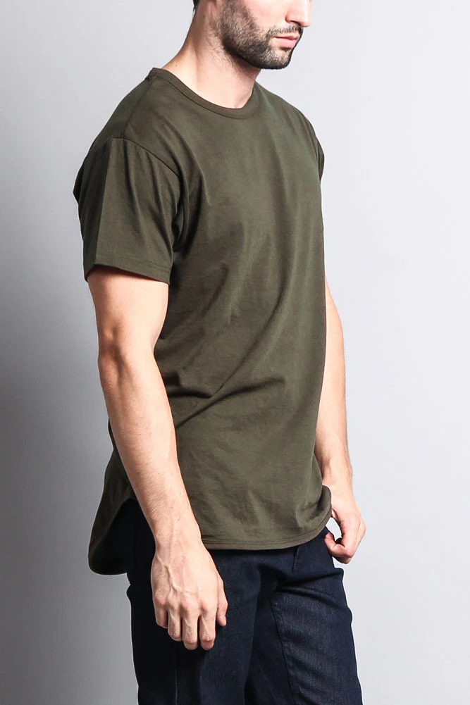 Solid Color Long Length Curved Hem T-Shirt - Image 30