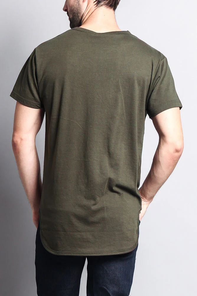 Solid Color Long Length Curved Hem T-Shirt - Image 31