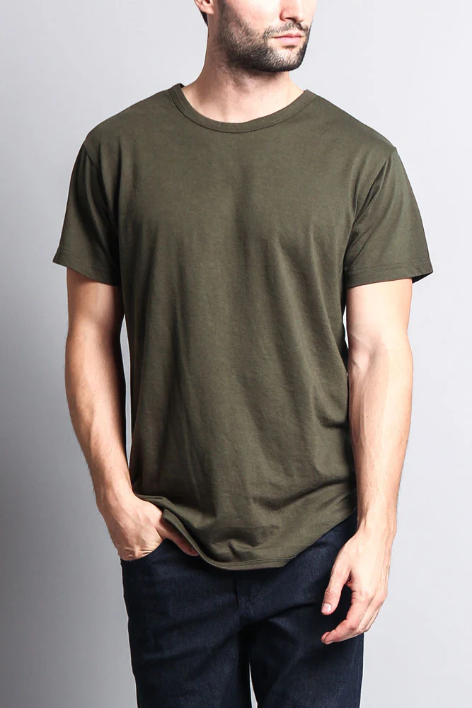 Solid Color Long Length Curved Hem T-Shirt - Image 32