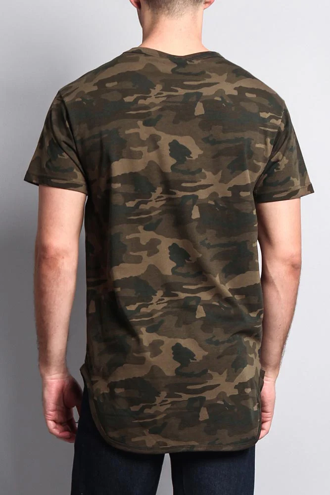 Solid Color Long Length Curved Hem T-Shirt - Image 35