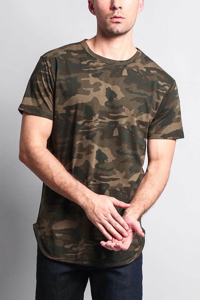 Solid Color Long Length Curved Hem T-Shirt - Image 37