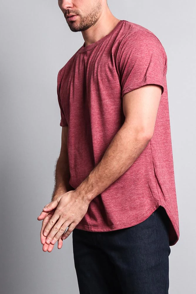 Solid Color Long Length Curved Hem T-Shirt - Image 39
