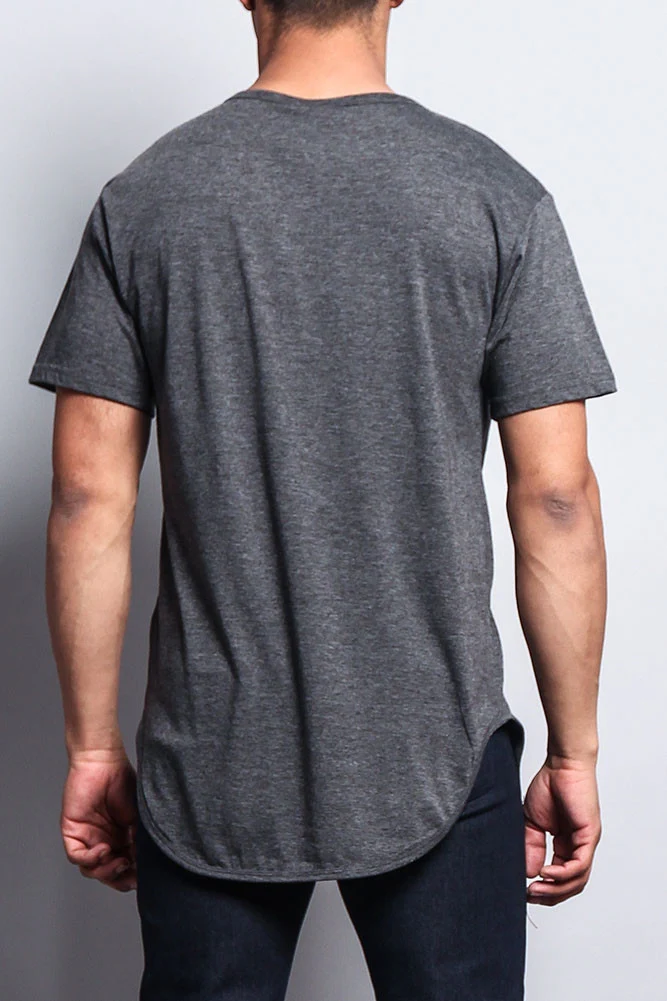 Solid Color Long Length Curved Hem T-Shirt - Image 4
