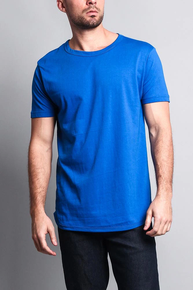 Solid Color Long Length Curved Hem T-Shirt - Image 43