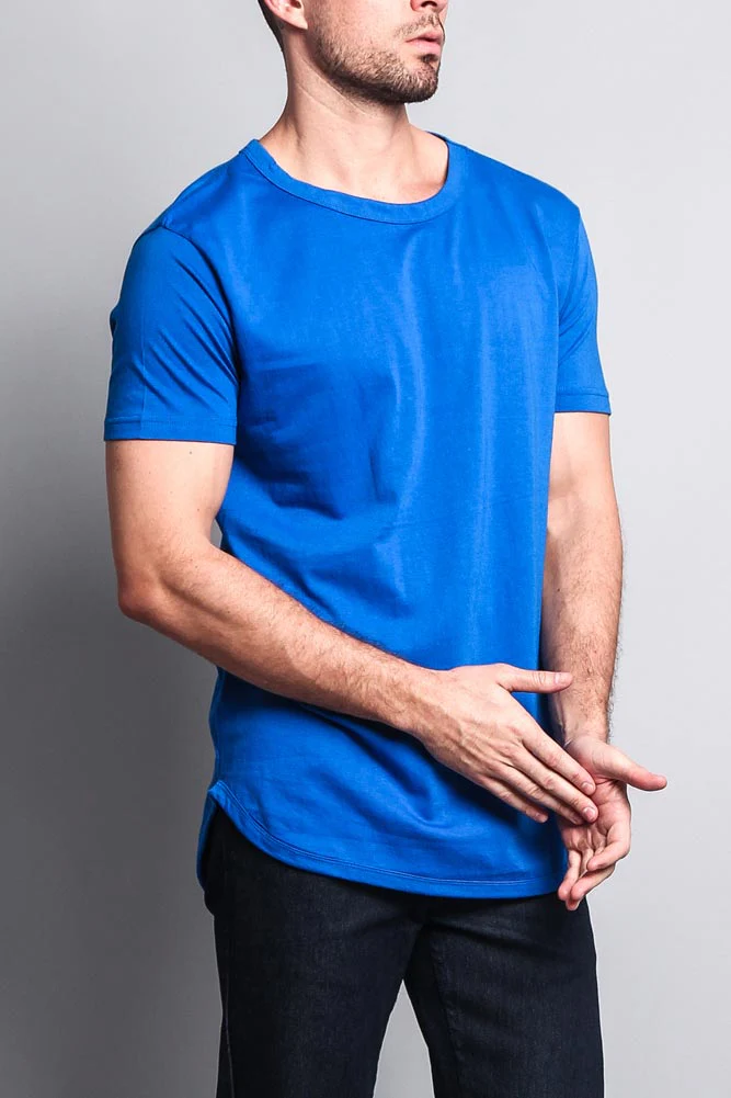 Solid Color Long Length Curved Hem T-Shirt - Image 46