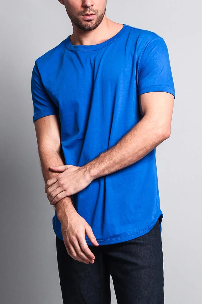 Solid Color Long Length Curved Hem T-Shirt - Image 47
