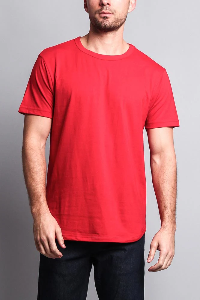 Solid Color Long Length Curved Hem T-Shirt - Image 48