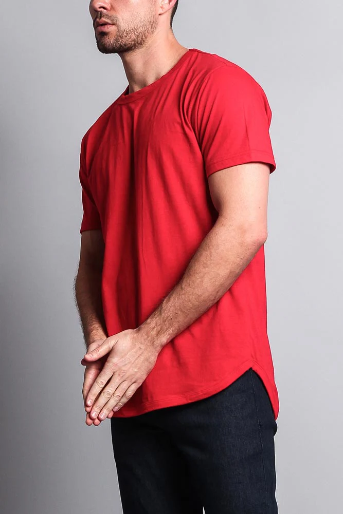 Solid Color Long Length Curved Hem T-Shirt - Image 49