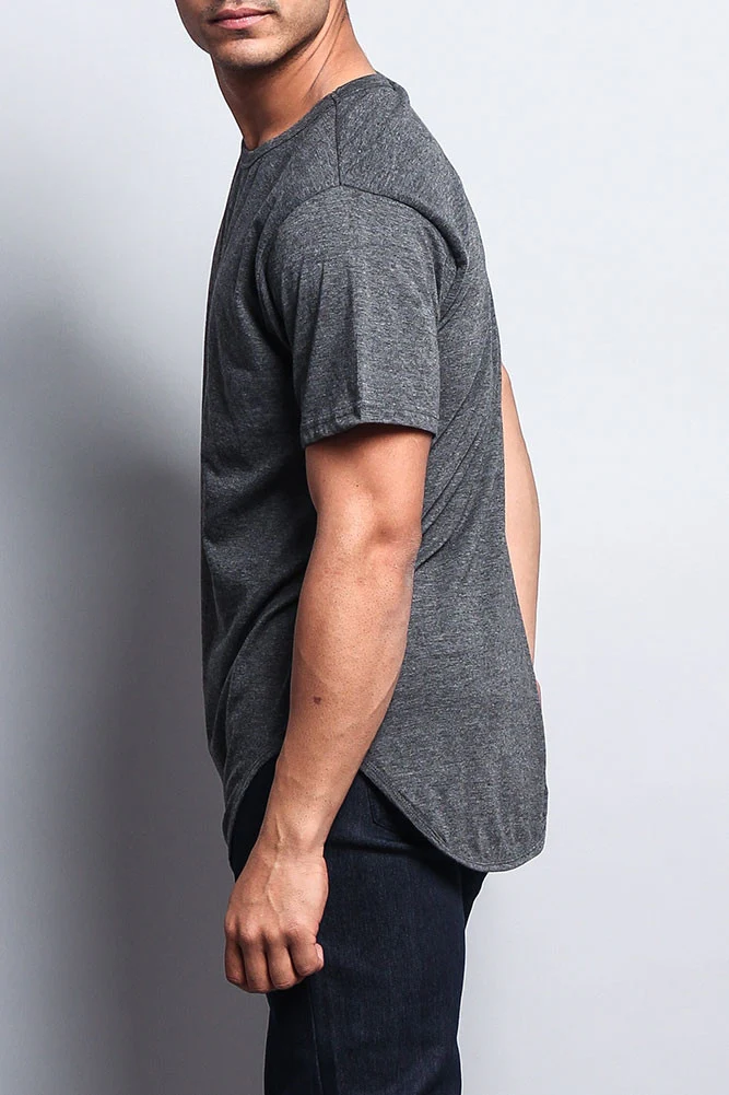Solid Color Long Length Curved Hem T-Shirt - Image 5
