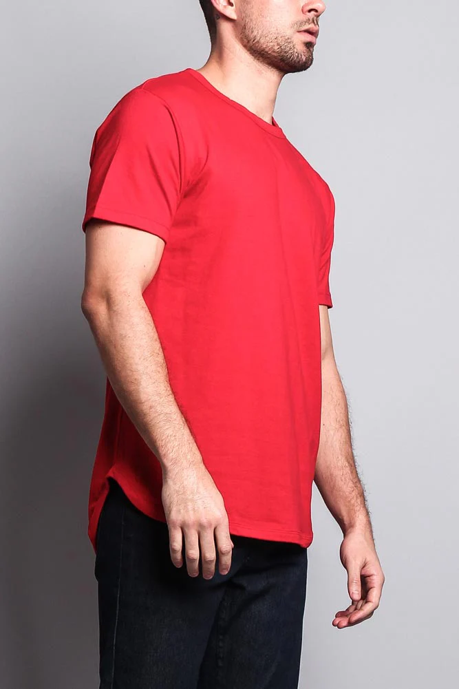 Solid Color Long Length Curved Hem T-Shirt - Image 51