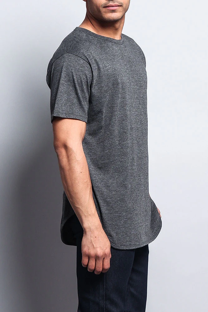 Solid Color Long Length Curved Hem T-Shirt - Image 6