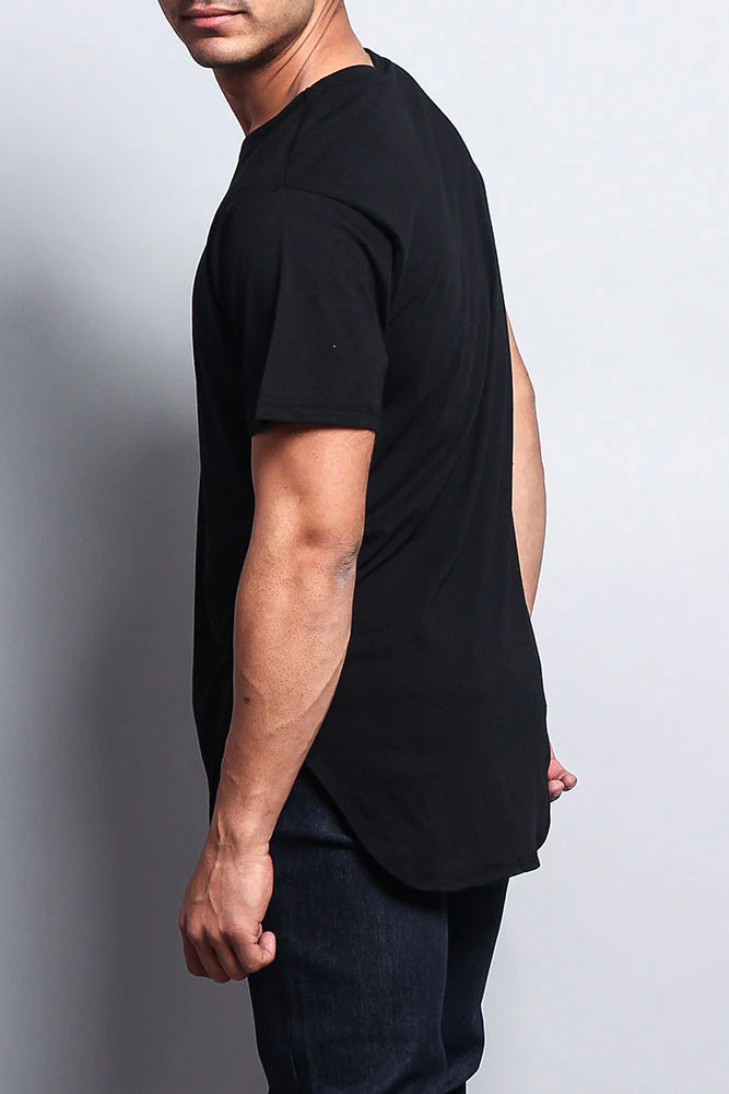 Solid Color Long Length Curved Hem T-Shirt - Image 8