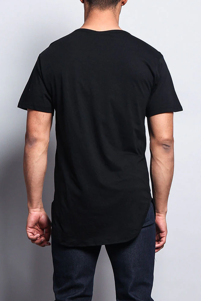 Solid Color Long Length Curved Hem T-Shirt - Image 9
