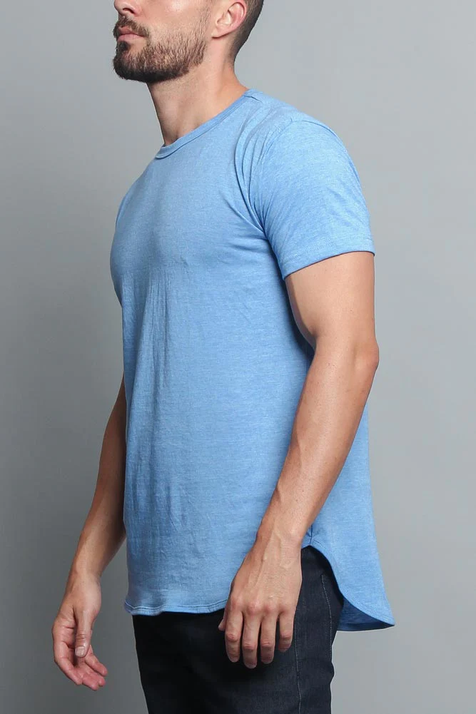 Solid Color Long Length Curved Hem T-Shirt - Image 12