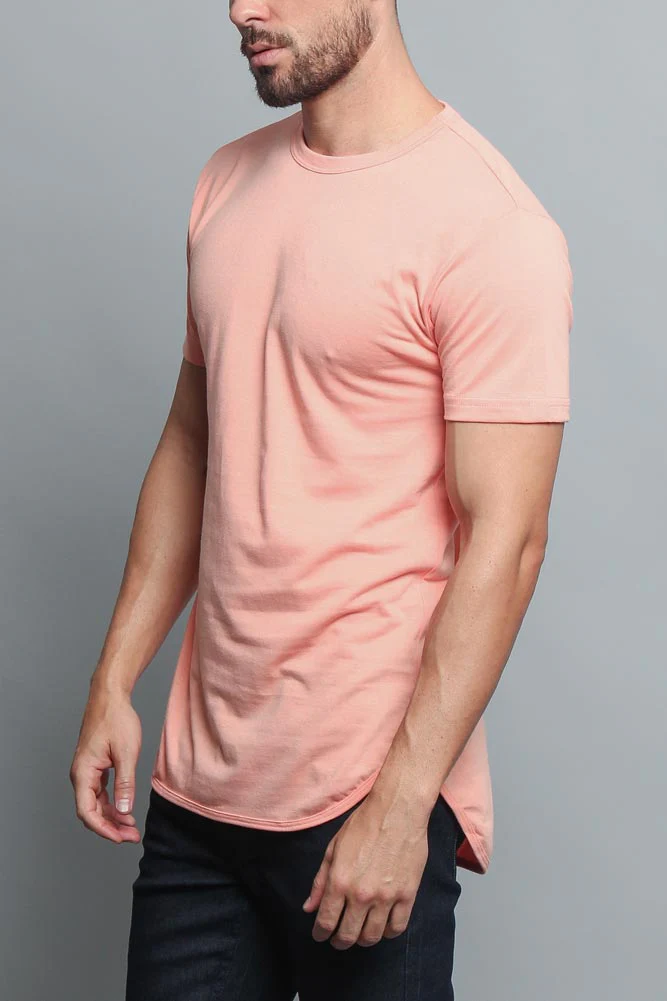 Solid Color Long Length Curved Hem T-Shirt - Image 17