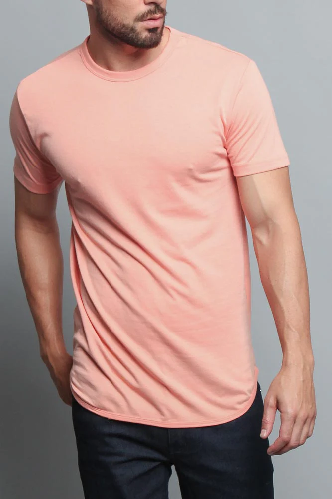 Solid Color Long Length Curved Hem T-Shirt - Image 20