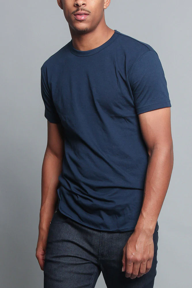 Solid Color Long Length Curved Hem T-Shirt - Image 27