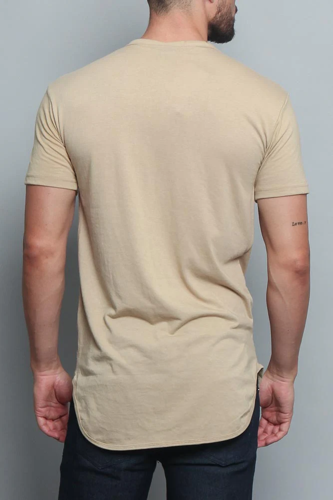 Solid Color Long Length Curved Hem T-Shirt - Image 3