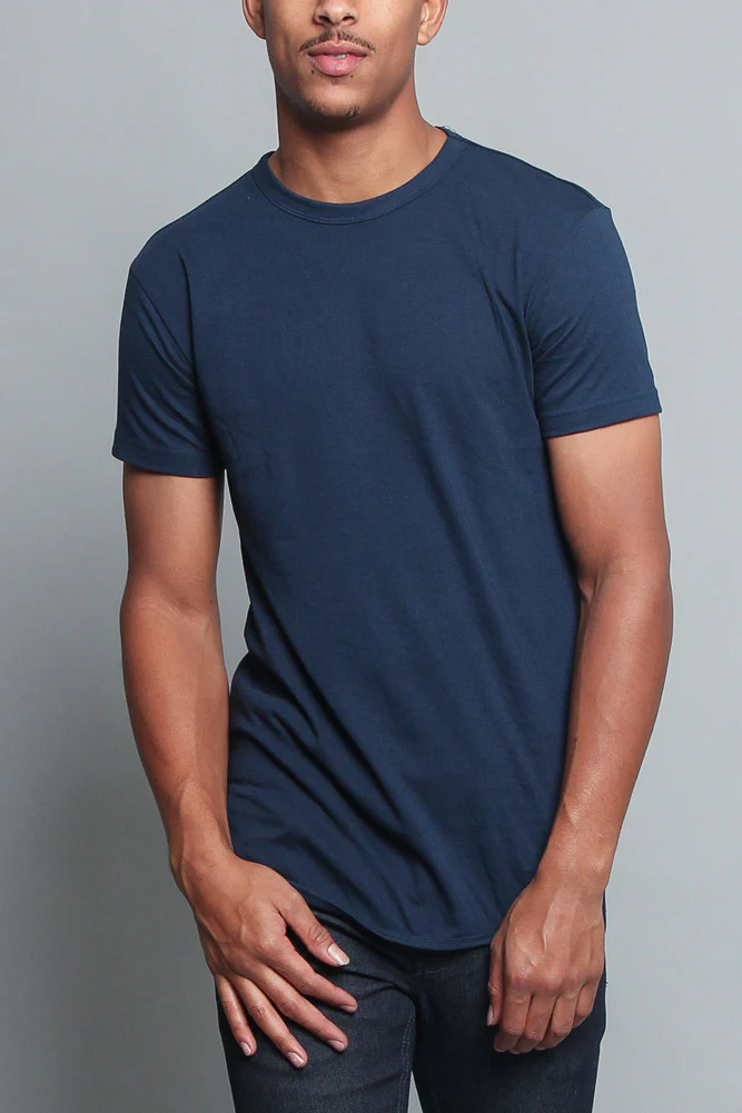 Solid Color Long Length Curved Hem T-Shirt - Image 30
