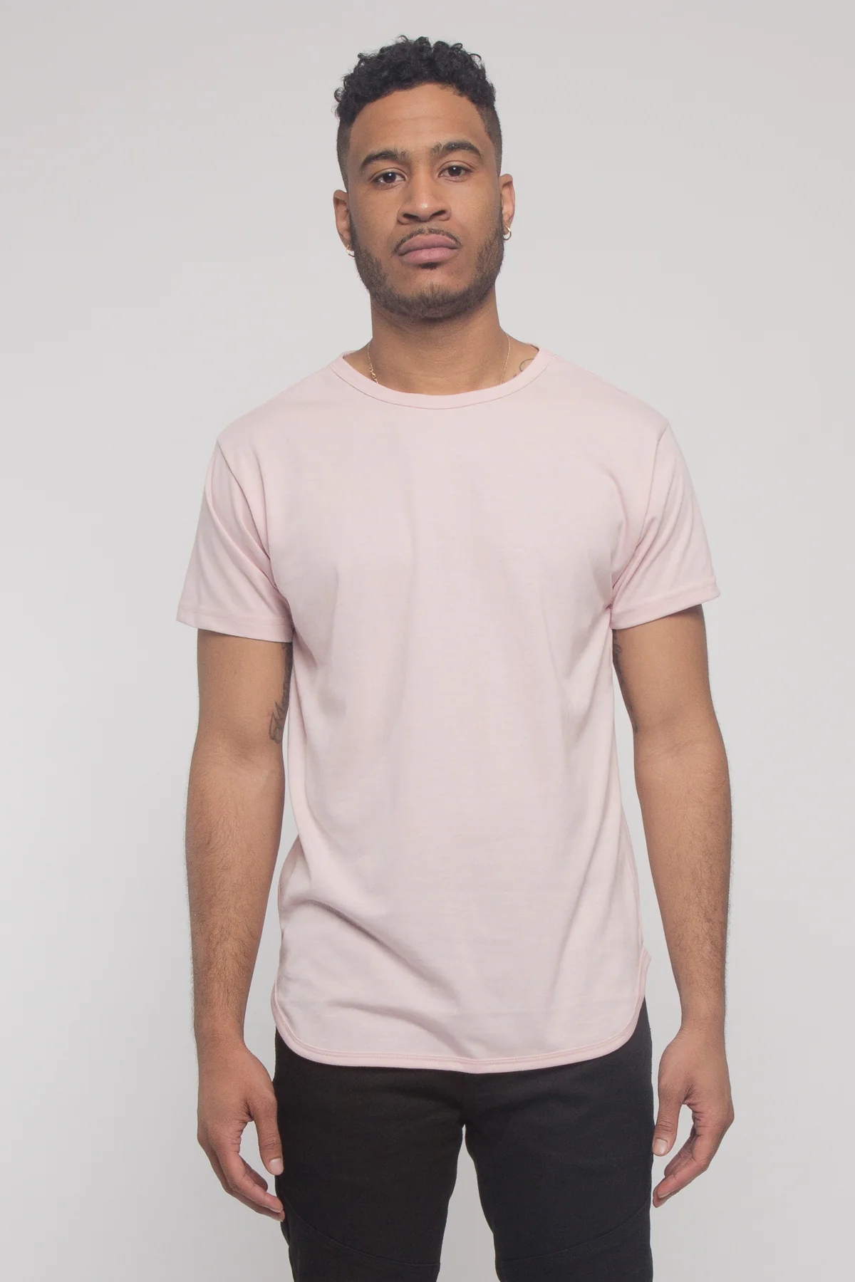 Solid Color Long Length Curved Hem T-Shirt - Image 41