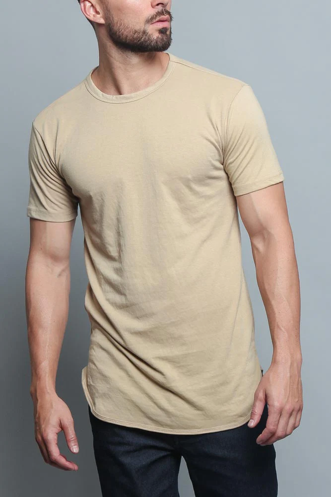 Solid Color Long Length Curved Hem T-Shirt - Image 5