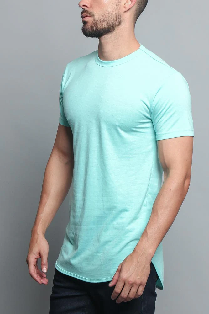 Solid Color Long Length Curved Hem T-Shirt - Image 7