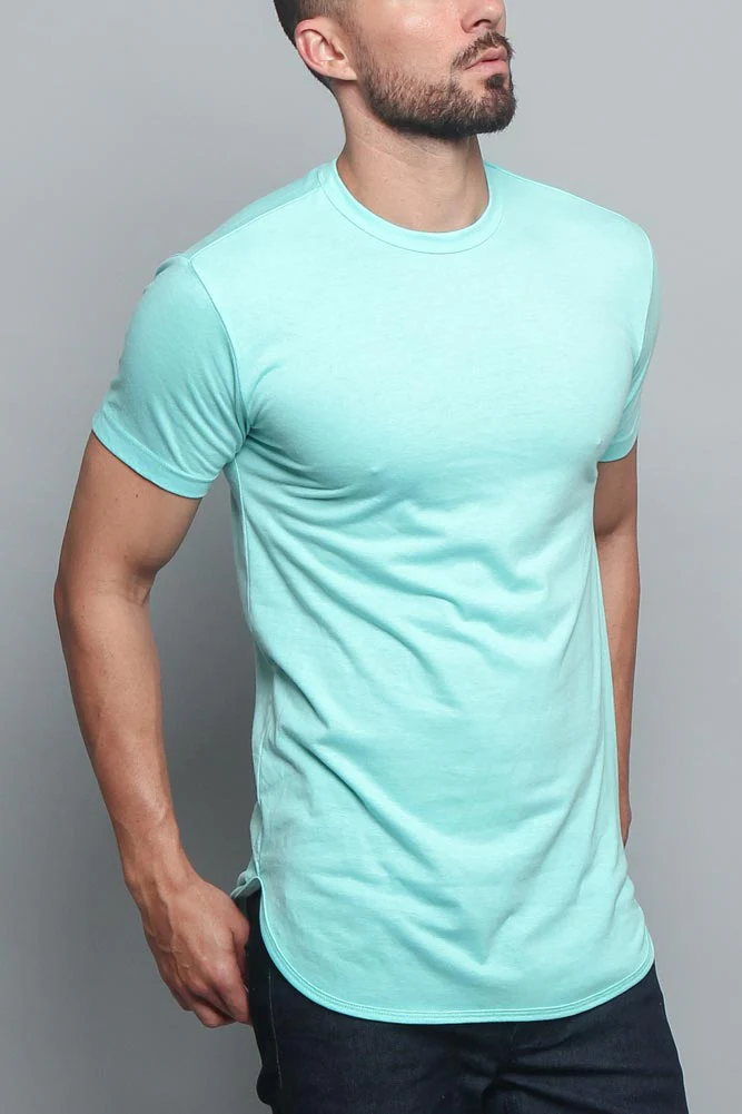Solid Color Long Length Curved Hem T-Shirt - Image 9