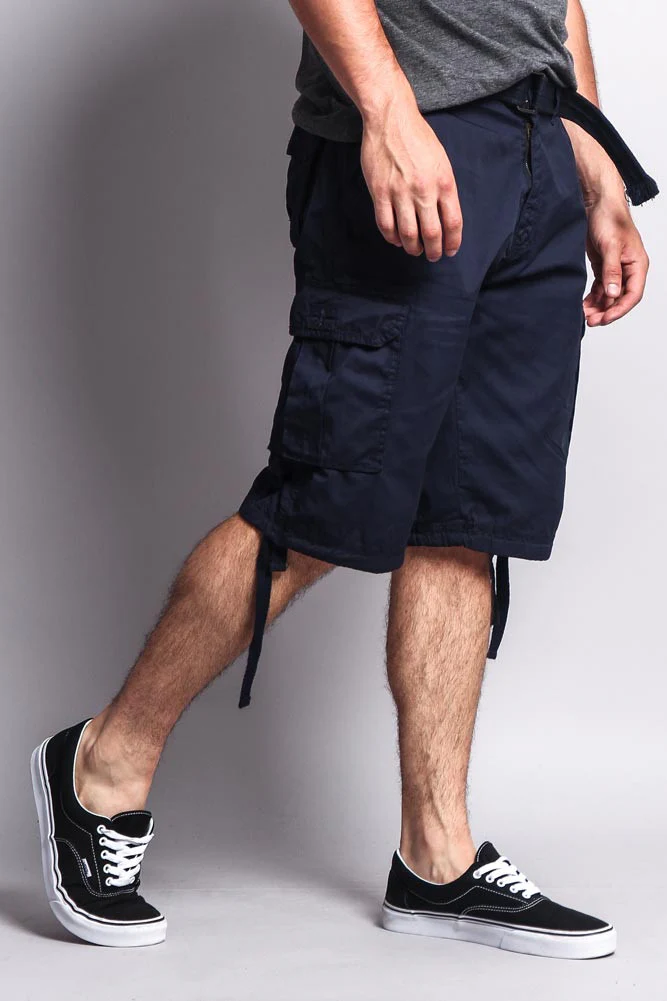 Solid Color Ripstop Belted Cargo Shorts - Image 20